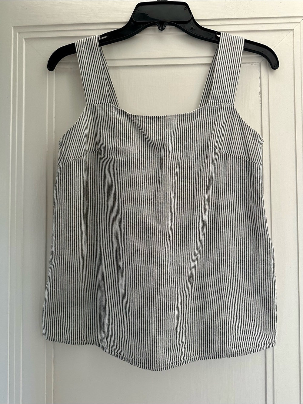 J. Crew Black & White Striped Linen Blend Squareneck Tank - XXS